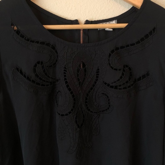 Black Embroidered Tunic Blouse Gold Exposed Zipper - Picture 2 of 11